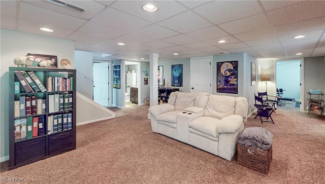 218 Treetop Spur, Copley, OH 44321 - carpeted living room with recessed lighting, a drop ceiling, baseboards, and decorative columns