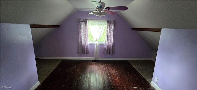 4604 7th Ave, Vienna, WV 26105 - bonus room featuring a ceiling fan, hardwood / wood-style floors, baseboards, and lofted ceiling