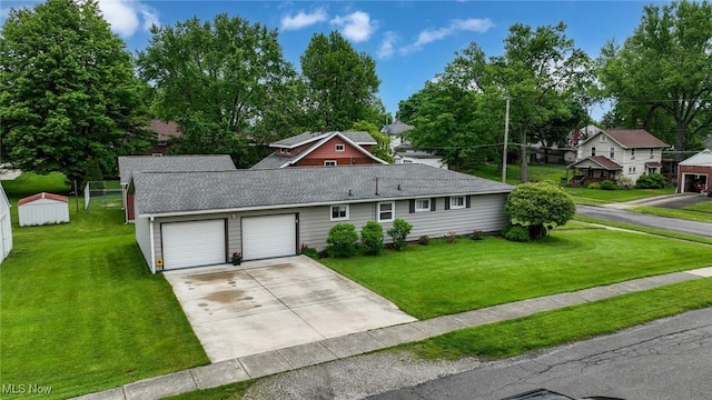 123 Wabash Ave, Orrville, OH 44667 - view of front of house with an attached garage, driveway, a front lawn, and roof with shingles