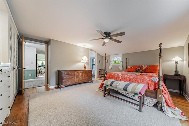 20110 Carolyn Ave, Rocky River, OH 44116 - bedroom with wood finished floors, baseboards, ceiling fan, and lofted ceiling