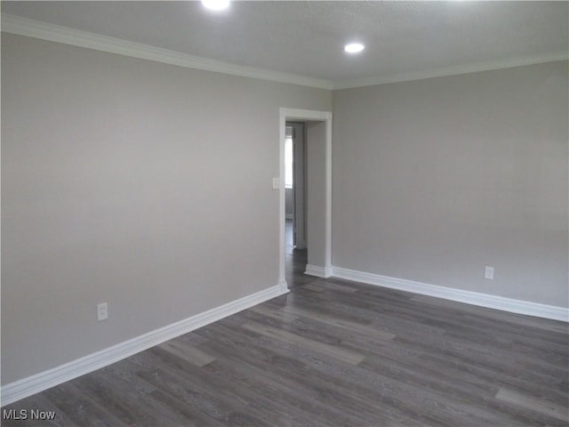 6453 Poplar Dr, Independence, OH 44131 - spare room featuring dark wood-style floors, baseboards, crown molding, and recessed lighting
