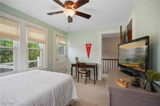 70 Samaritan Ave, Ashland, OH 44805 - bedroom with light colored carpet, a ceiling fan, and baseboards