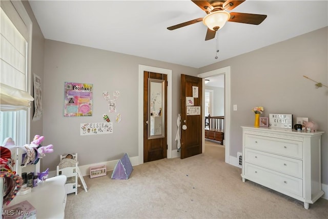 70 Samaritan Ave, Ashland, OH 44805 - bedroom with light carpet, baseboards, and ceiling fan