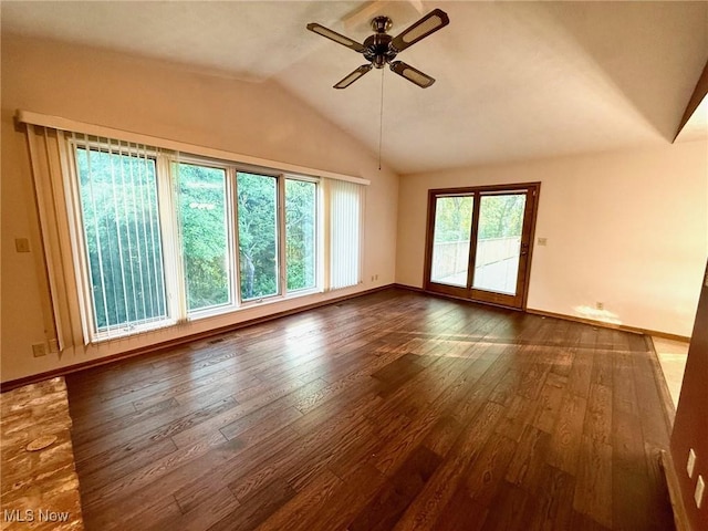 305 Flintwood Dr, Marietta, OH 45750 - unfurnished room with vaulted ceiling, wood-type flooring, ceiling fan, and baseboards