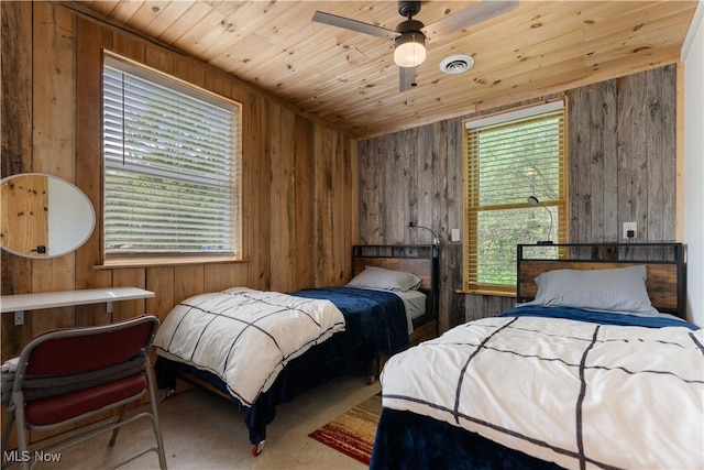 15216 Grove Rd SE, Port Washington, OH 43837 - bedroom featuring wooden walls, wooden ceiling, and a ceiling fan