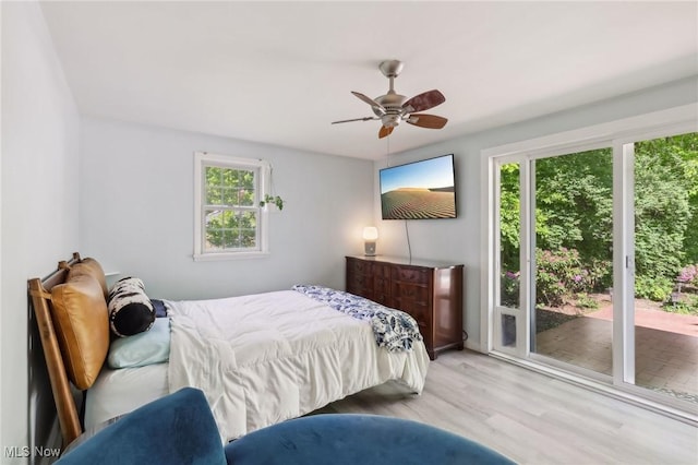 179 High St, Chagrin Falls, OH 44022 - bedroom with access to exterior, wood finished floors, and ceiling fan