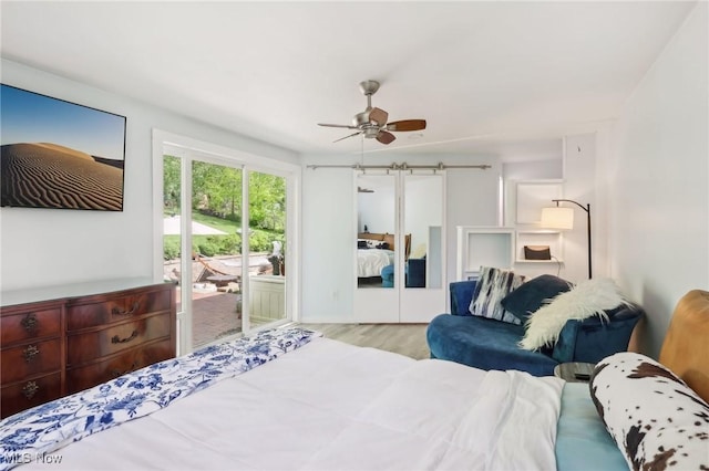 179 High St, Chagrin Falls, OH 44022 - bedroom featuring access to outside, wood finished floors, and a ceiling fan