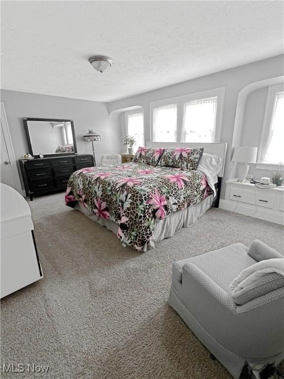 9007 Plymouth Ave, Garfield Heights, OH 44125 - carpeted bedroom featuring multiple windows and a textured ceiling