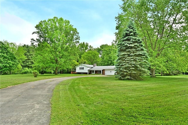 3763 E River Rd, Newton Falls, OH 44444 - view of front of home with asphalt driveway, a chimney, and a front yard