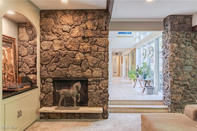 30699 Gates Mills Blvd, Pepper Pike, OH 44124 - living room with carpet and a stone fireplace