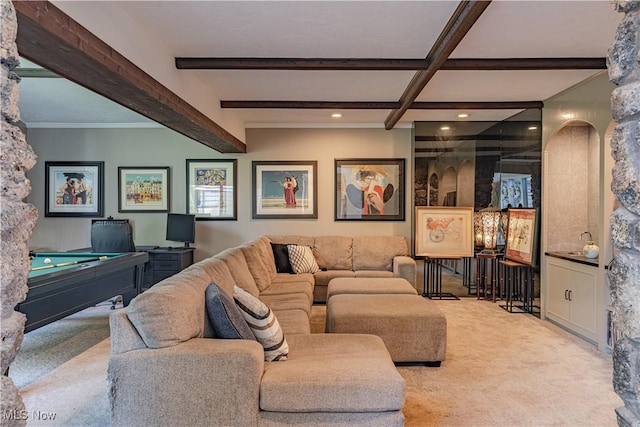 30699 Gates Mills Blvd, Pepper Pike, OH 44124 - living area featuring carpet floors, billiards table, beam ceiling, and recessed lighting