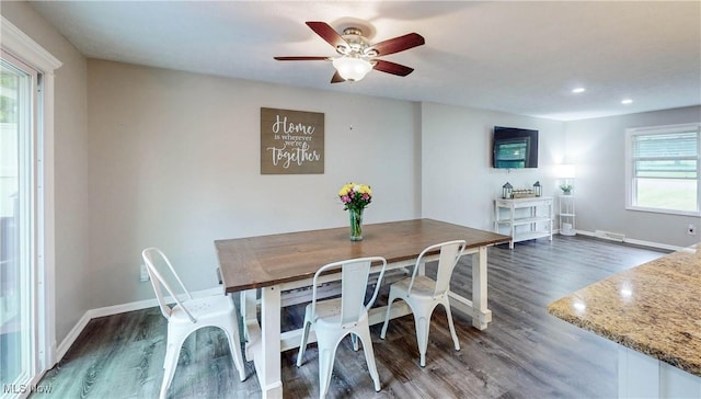 1379 S Polen Ave, Mogadore, OH 44260 - dining area featuring wood finished floors, ceiling fan, baseboards, and recessed lighting
