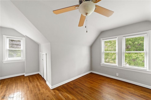 5688 Shawnee Dr, Lyndhurst, OH 44124 - additional living space featuring lofted ceiling, wood-type flooring, baseboards, and ceiling fan