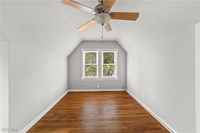 5688 Shawnee Dr, Lyndhurst, OH 44124 - additional living space featuring wood-type flooring, lofted ceiling, baseboards, and ceiling fan