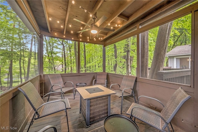 17404 Falling Water Rd, Strongsville, OH 44136 - sunroom / solarium featuring ceiling fan and an outdoor living space