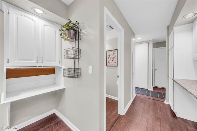 17404 Falling Water Rd, Strongsville, OH 44136 - hall with dark wood-type flooring, baseboards, and recessed lighting