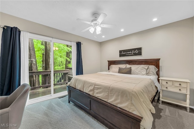 17404 Falling Water Rd, Strongsville, OH 44136 - carpeted bedroom with access to outside, recessed lighting, and ceiling fan