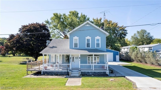 410 E Main St, Lakeside-Marblehead, OH 43440 - view of front of house featuring covered porch, a front yard, and concrete driveway