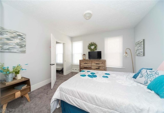 410 E Main St, Lakeside-Marblehead, OH 43440 - carpeted bedroom featuring multiple windows, a baseboard radiator, baseboards, and a textured ceiling