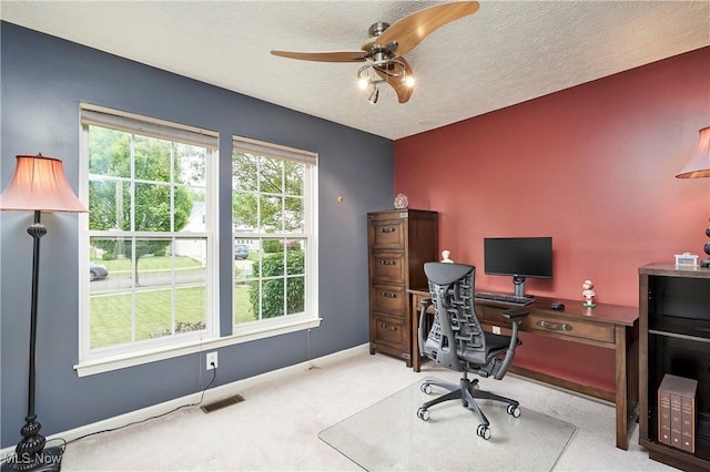 1917 Northgate Cir, Akron, OH 44320 - carpeted office space featuring a ceiling fan, a textured ceiling, and baseboards