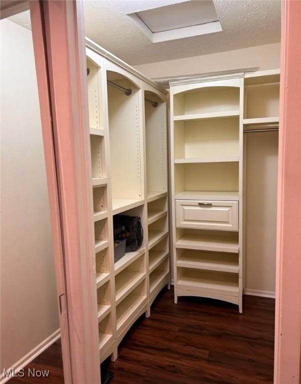 1808 Stoney Run Cir, Broadview Heights, OH 44147 - spacious closet featuring dark wood-style floors and attic access