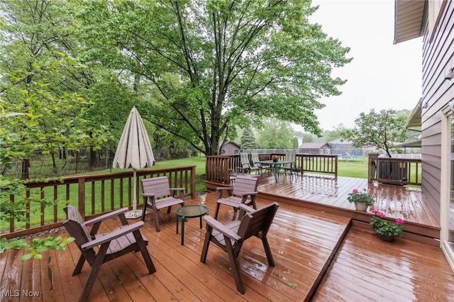 5761 Goodman Cir, North Royalton, OH 44133 - wooden deck featuring outdoor dining area