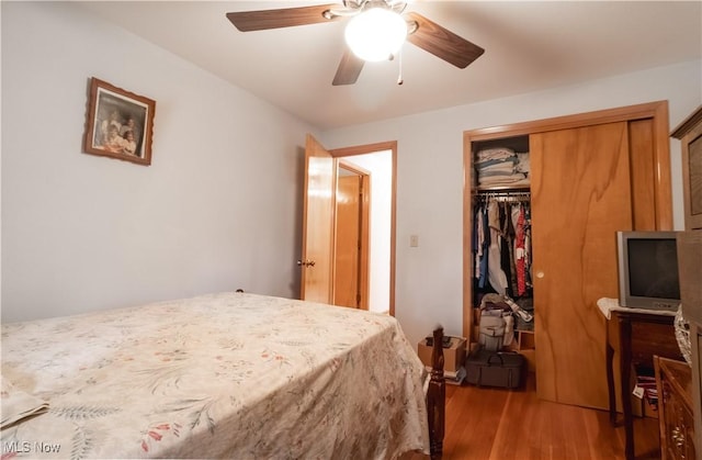 1922 W 38th St, Lorain, OH 44053 - bedroom with wood finished floors, a closet, and ceiling fan