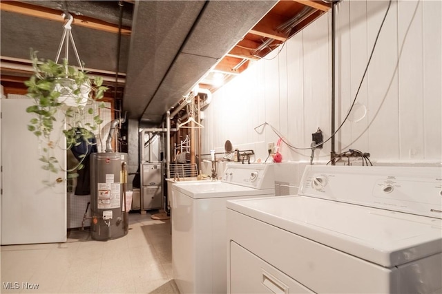 1922 W 38th St, Lorain, OH 44053 - laundry area with gas water heater, washer and clothes dryer, and heating unit