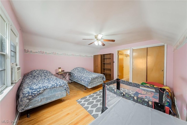 3573 Severn Rd, Cleveland Heights, OH 44118 - bedroom with wood finished floors, a closet, ceiling fan, and vaulted ceiling