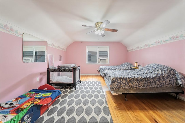 3573 Severn Rd, Cleveland Heights, OH 44118 - bedroom with wood finished floors, lofted ceiling, cooling unit, and ceiling fan