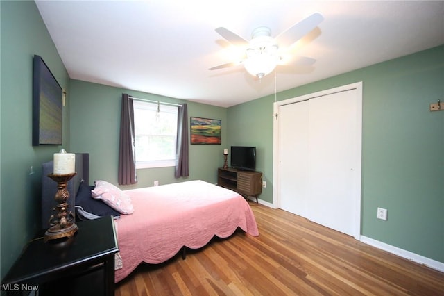 12274 Kile Rd, Chardon, OH 44024 - bedroom featuring wood finished floors, a closet, and a ceiling fan