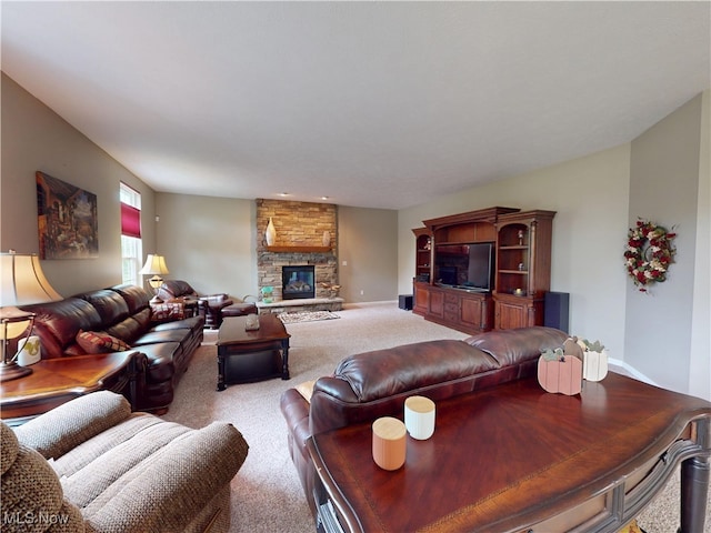 4171 Appleridge Ln, Richfield, OH 44286 - living room featuring carpet flooring, baseboards, and a fireplace