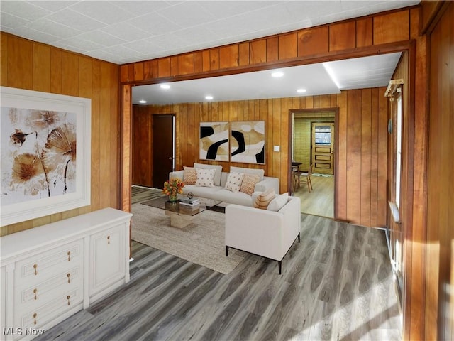 3000 Spitler Rd, Youngstown, OH 44514 - living room with wood walls, wood finished floors, and recessed lighting