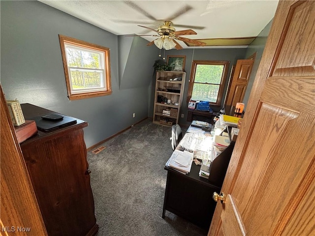 6516 Fee Rd, Rome, OH 44085 - office featuring ceiling fan, carpet, and baseboards