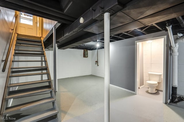 2318 3rd St SE, Canton, OH 44707 - finished basement with stairway and concrete block wall