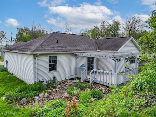 3690 Dornoch Dr, Wooster, OH 44691 - back of house with a pergola, roof with shingles, and a deck