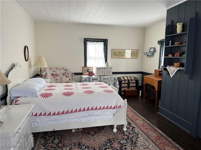 199 E 3rd St, Zoar, OH 44697 - bedroom featuring dark wood-style floors, ornamental molding, and wood ceiling