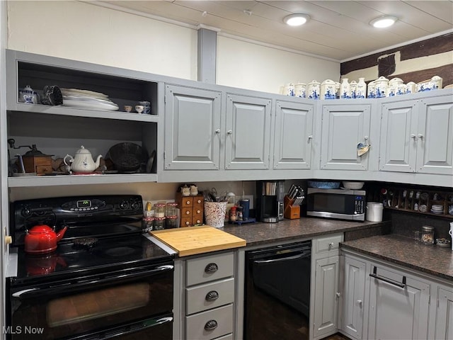 199 E 3rd St, Zoar, OH 44697 - kitchen featuring black appliances, open shelves, and recessed lighting