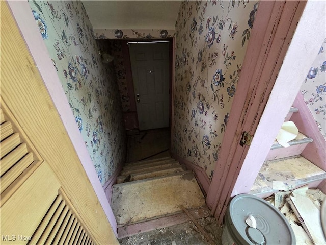 11813 Soika Ave, Cleveland, OH 44120 - stairs with wallpapered walls