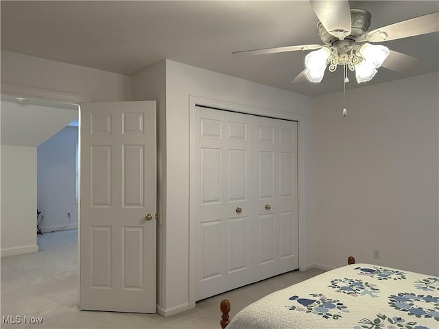 592 Charles Pl, Highland Heights, OH 44143 - bedroom featuring light carpet, baseboards, a closet, and a ceiling fan