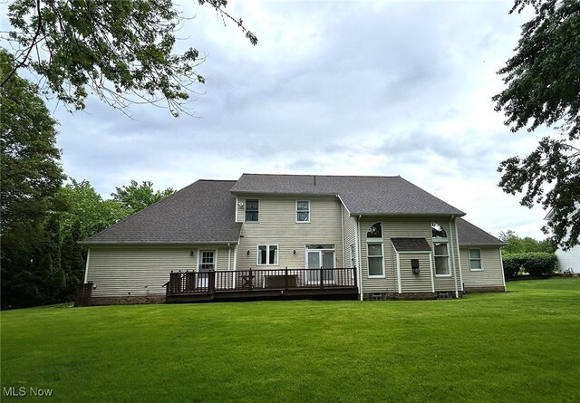 592 Charles Pl, Highland Heights, OH 44143 - rear view of property with a deck, a lawn, and a shingled roof
