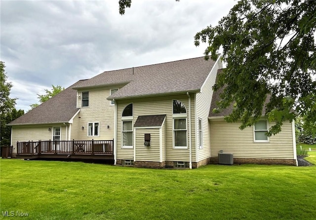 592 Charles Pl, Highland Heights, OH 44143 - back of house with a deck, a yard, cooling unit, and a shingled roof