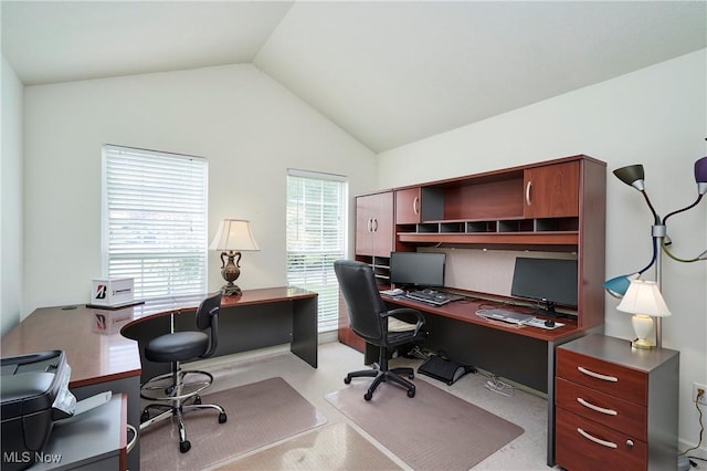 3563 Saint Andrews Ln, Richfield, OH 44286 - office area with lofted ceiling, healthy amount of natural light, and light colored carpet