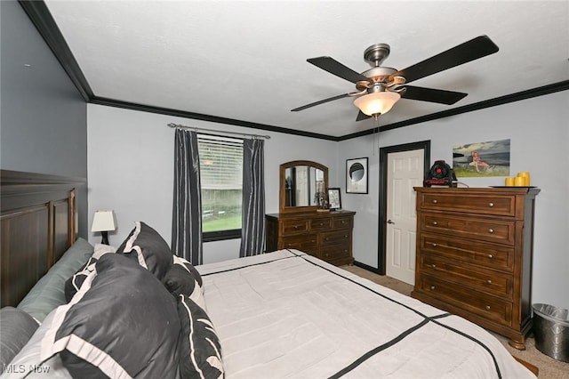 3576 Ellen Dr, Akron, OH 44312 - bedroom featuring ornamental molding, carpet, and ceiling fan