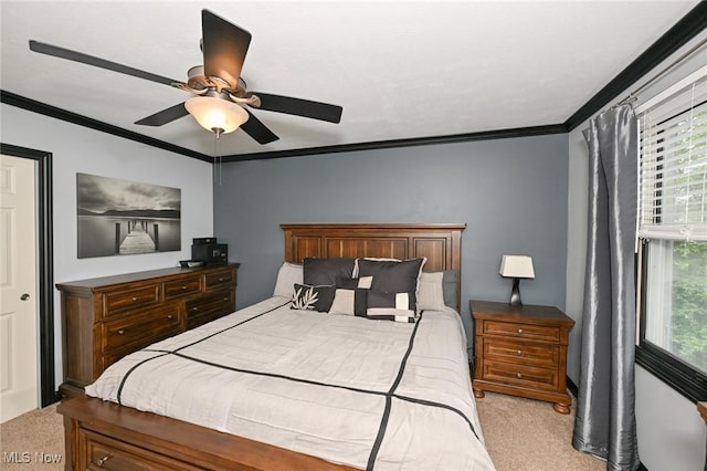 3576 Ellen Dr, Akron, OH 44312 - bedroom with light carpet, ornamental molding, multiple windows, and ceiling fan