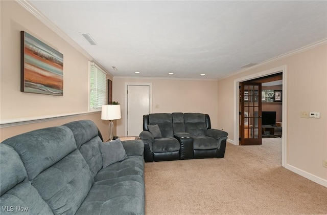 3576 Ellen Dr, Akron, OH 44312 - living area with carpet flooring, crown molding, baseboards, and recessed lighting