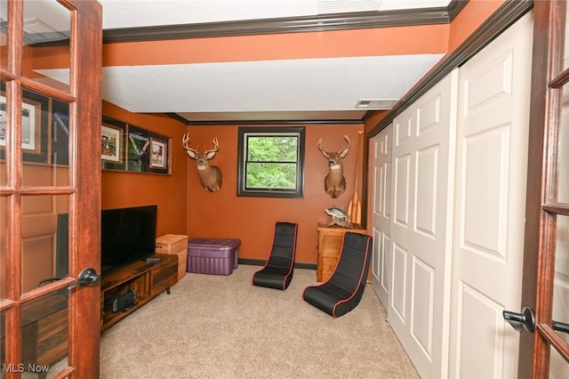 3576 Ellen Dr, Akron, OH 44312 - sitting room with carpet flooring, ornamental molding, and baseboards