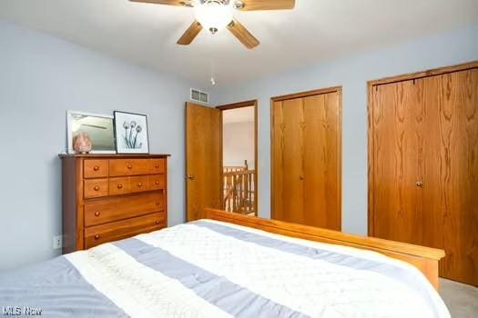 1339 Harmony Dr, Wadsworth, OH 44281 - carpeted bedroom featuring multiple closets and a ceiling fan