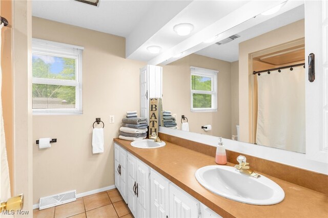17801 Ellsworth Rd, Lake Milton, OH 44429 - bathroom featuring double vanity, toilet, tile patterned flooring, and baseboards