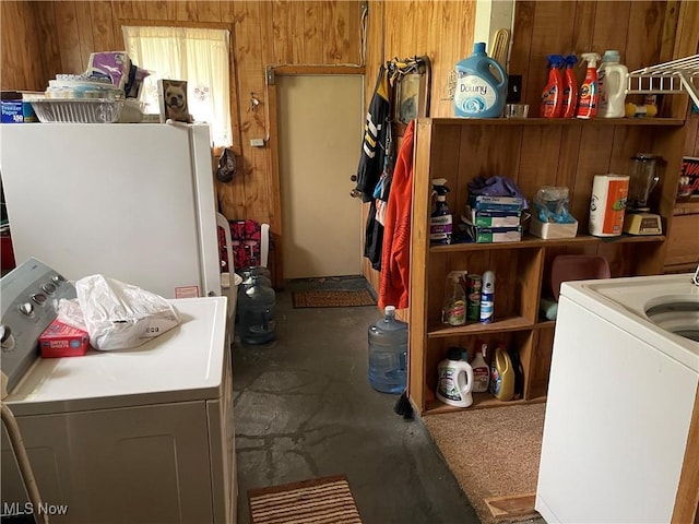 455 Smithfield St, Dillonvale, OH 43917 - laundry area featuring wood walls